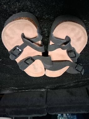 Black Strappy Cork-Style Footbed Sandals